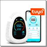 Автономный Tuya Wi-Fi умный датчик-детектор 3 в 1 - HTI-0131-WT углекислый газ (CO2)+влажность+температура